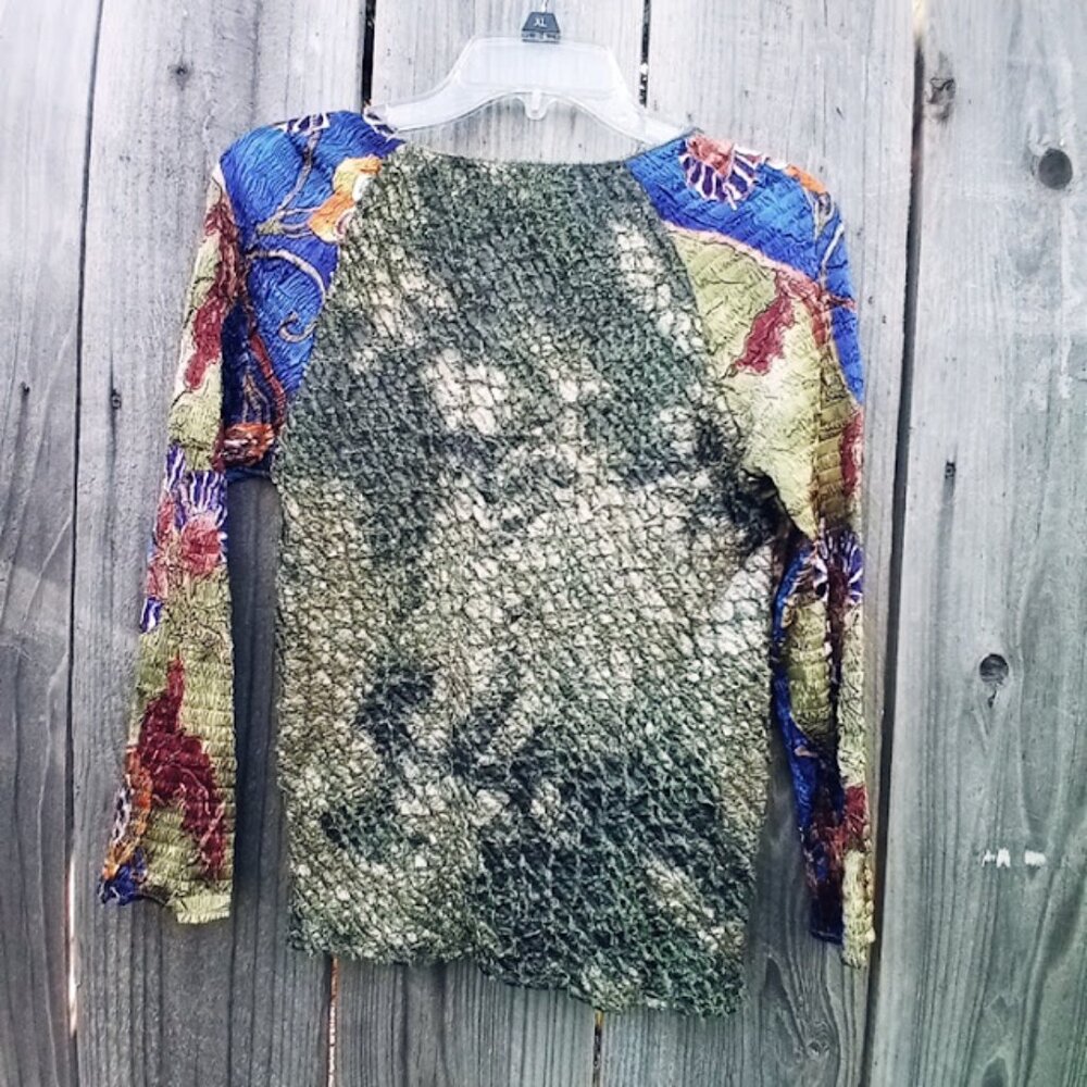 ALBERTO MAKALI Y2K VINTAGE ART TO WEAR COLOR BLOCK PRINT CRINKLE TOP SZ M BOHO - Picture 3 of 11